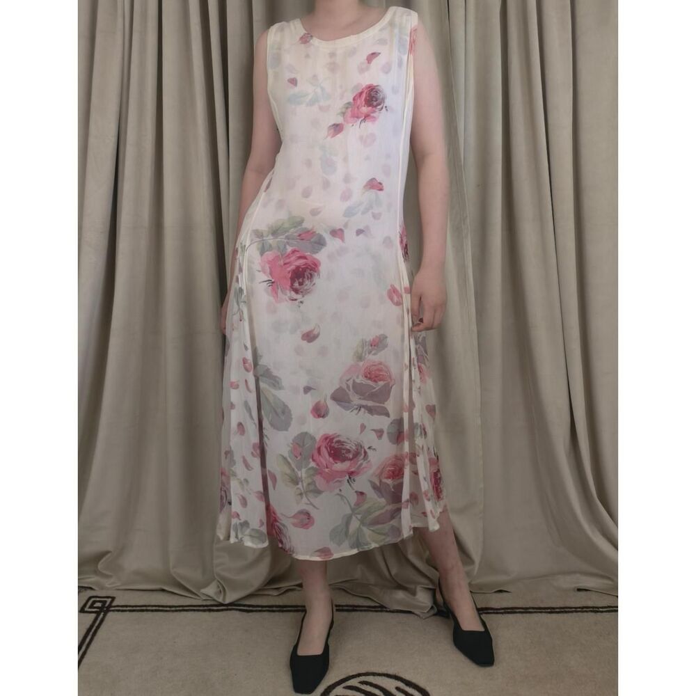 Vintage Pink and White Floral Midi Sun Dress